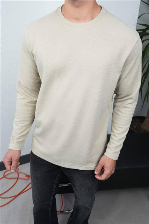 Wholesale Men Ecru Crew-Neck Sweatshirt