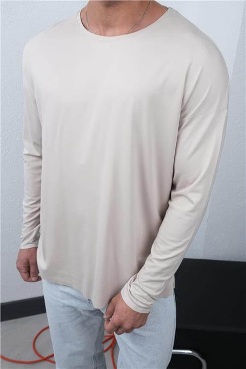 Wholesale Men Ecru Crew-Neck Sweatshirt