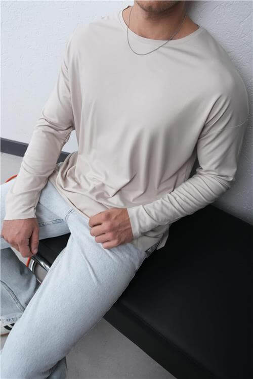 Wholesale Men Ecru Crew-Neck Sweatshirt