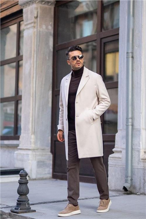 Wholesale Men Ecru Long Coat
