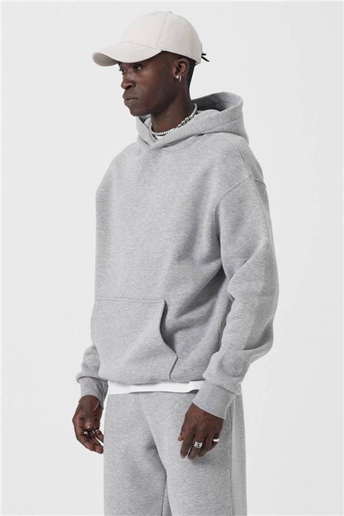 Wholesale Men Gray Hoodie with Kangaroo Pocket