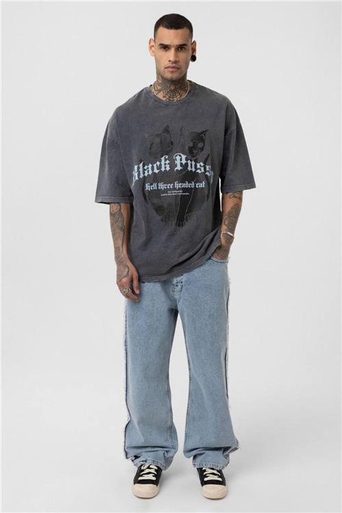 Wholesale Men Gray Washed Oversize T-shirt