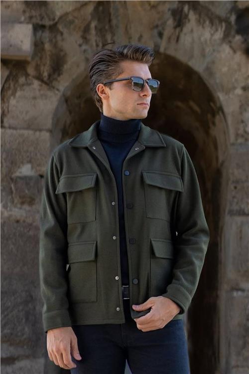 Wholesale Men Khaki Four Pocket Coat