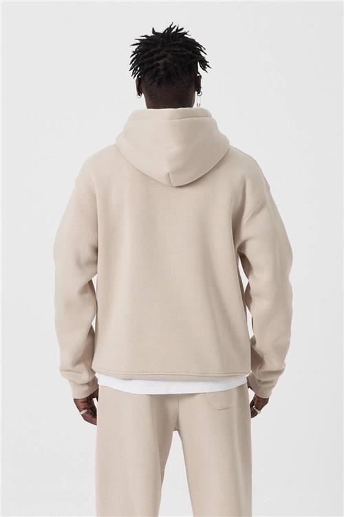 Wholesale Men Light Beige Hoodie with Kangaroo Pocket