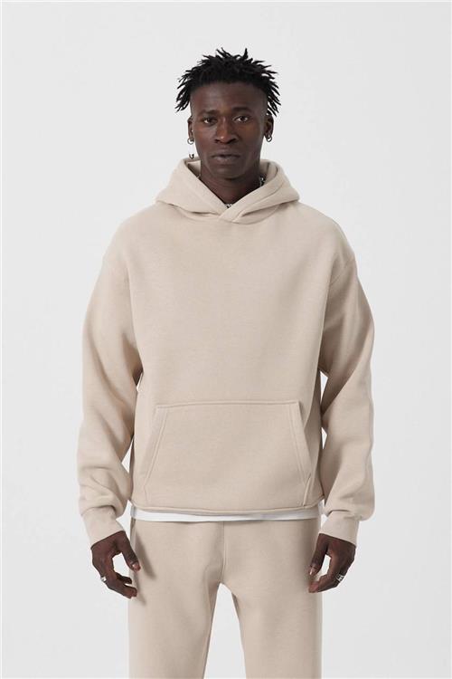 Wholesale Men Light Beige Hoodie with Kangaroo Pocket