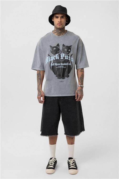 Wholesale Men Light Gray Washed Oversize T-shirt