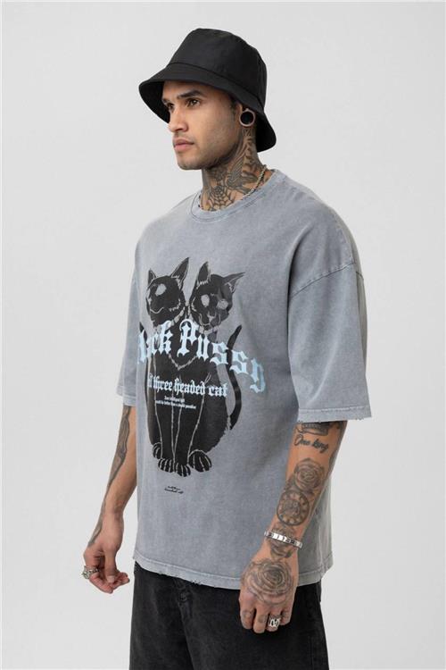 Wholesale Men Light Gray Washed Oversize T-shirt