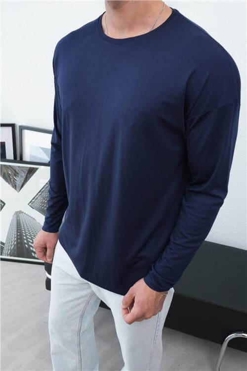 Wholesale Men Navy Crew-Neck Sweatshirt