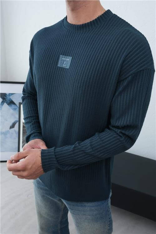 Wholesale Men Navy Crew-Neck Sweatshirt