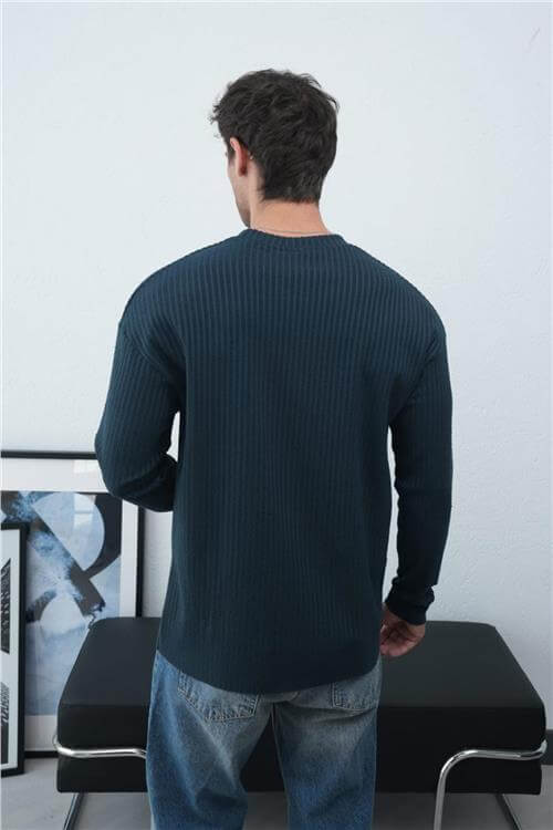 Wholesale Men Navy Crew-Neck Sweatshirt
