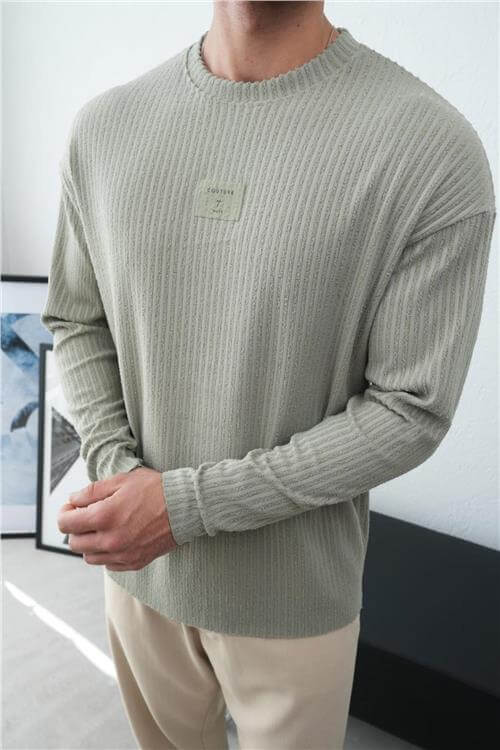 Wholesale Men Pastel Mint Crew-Neck Sweatshirt