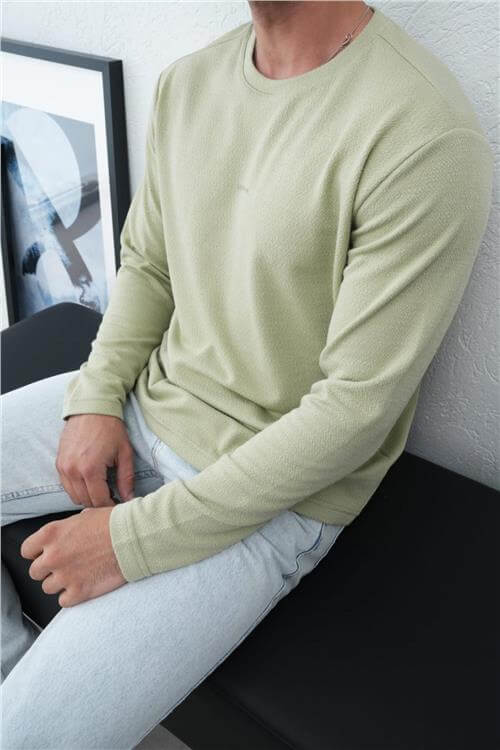Wholesale Men Pastel Mint Crew-Neck Sweatshirt