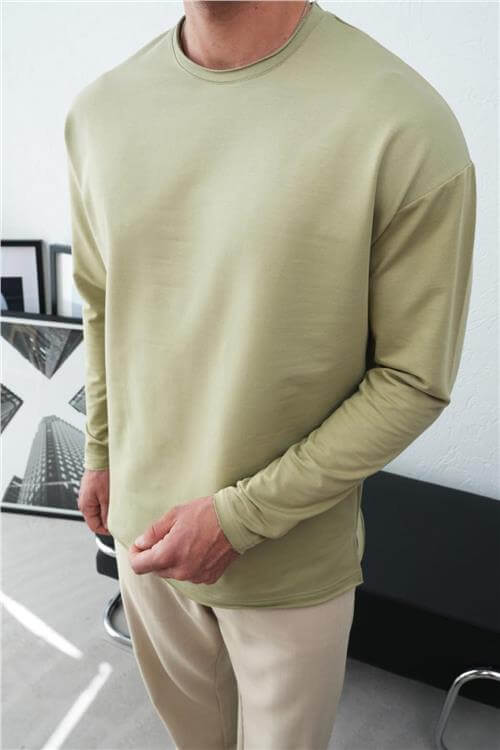 Wholesale Men Pastel Mint Crew-Neck Sweatshirt