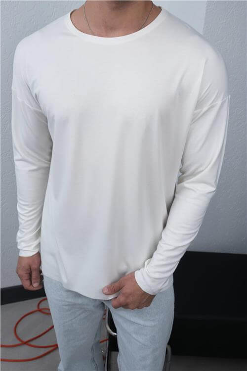 Wholesale Men White Crew-Neck Sweatshirt