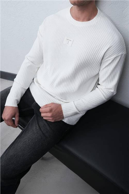 Wholesale Men White Crew-Neck Sweatshirt