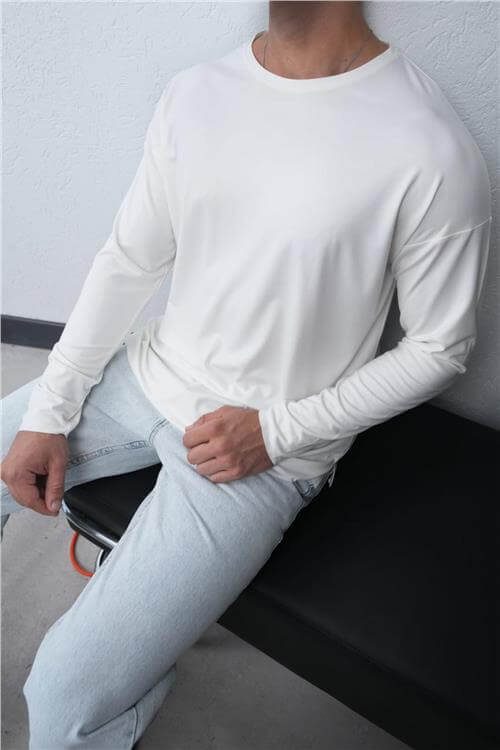 Wholesale Men White Crew-Neck Sweatshirt