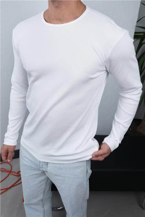 Wholesale Men White Crew-Neck Sweatshirt