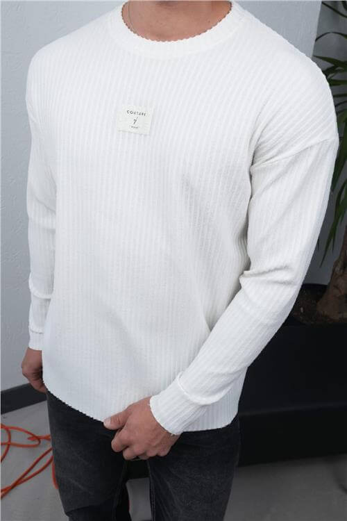Wholesale Men White Crew-Neck Sweatshirt