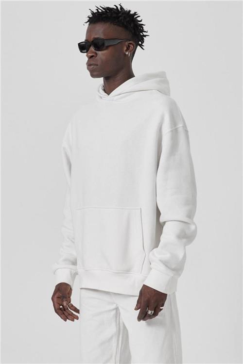Wholesale Men White Hoodie with Kangaroo Pocket
