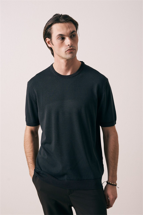 Wholesale Mens Anthracite Knit Crew-Neck T-Shirt