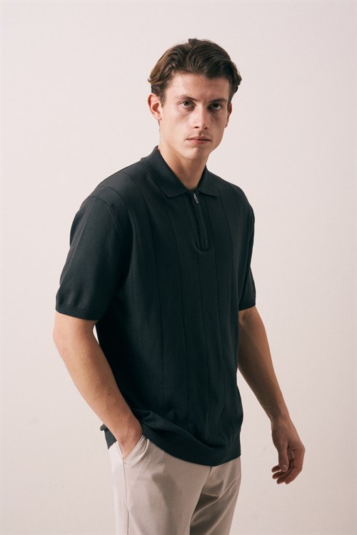 Wholesale Mens Anthracite Knit Polo T-Shirt