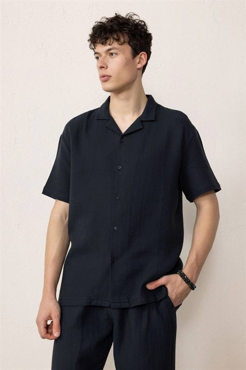 Wholesale Mens Anthracite Muslin Resort Collar Shirt