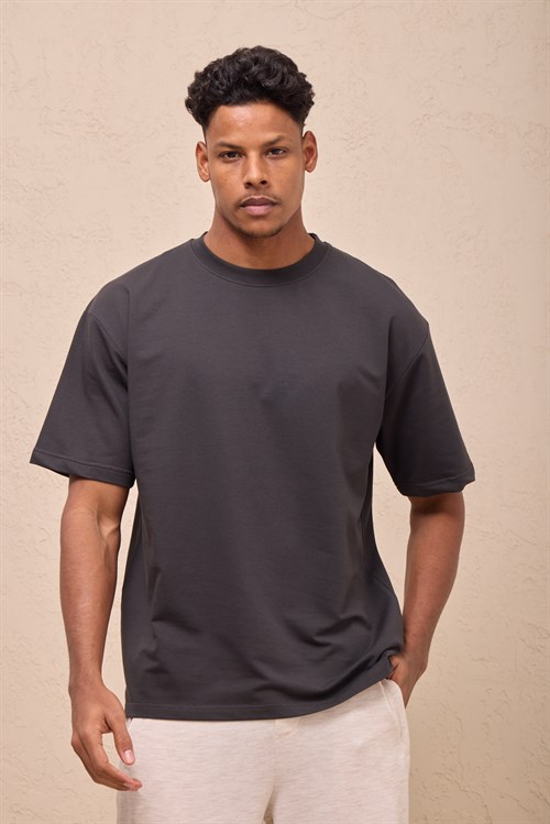 Wholesale Mens Anthracite Oversized Crew-Neck Basic T-Shirt
