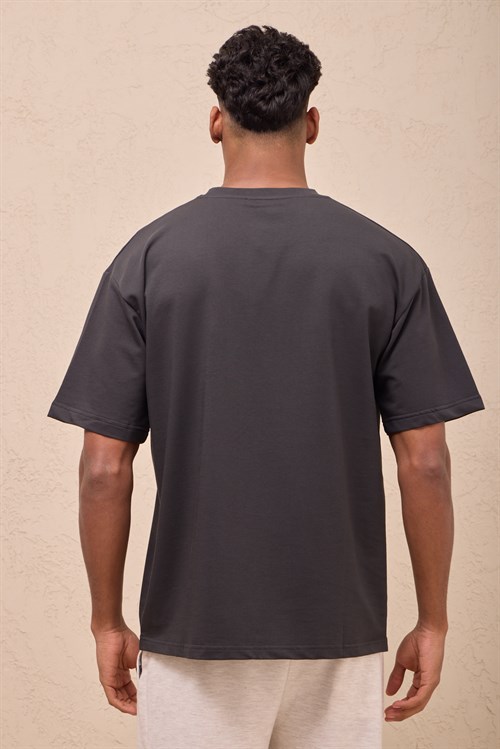 Wholesale Mens Anthracite Oversized Crew-Neck Basic T-Shirt