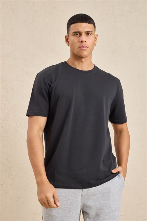 Wholesale Mens Anthracite Regular Fit Basic Crew-Neck T-Shirt