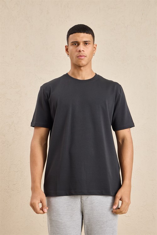Wholesale Mens Anthracite Regular Fit Basic Crew-Neck T-Shirt