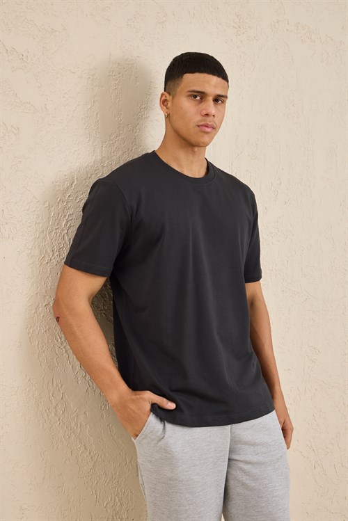 Wholesale Mens Anthracite Regular Fit Basic Crew-Neck T-Shirt