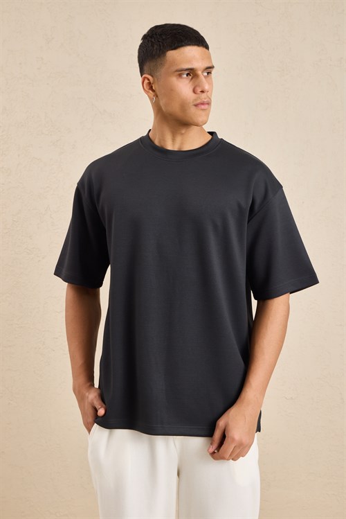 Wholesale Mens Anthracite Relax Fit Interlock Crew-Neck T-Shirt