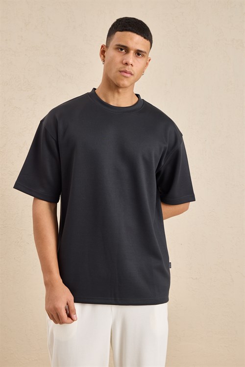 Wholesale Mens Anthracite Relax Fit Interlock Crew-Neck T-Shirt