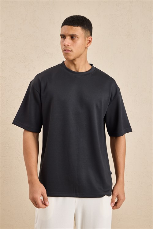 Wholesale Mens Anthracite Relax Fit Interlock Crew-Neck T-Shirt