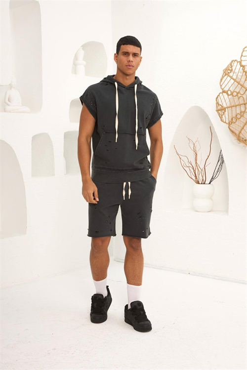 Wholesale Mens Anthracite T-Shirt and Shorts Set