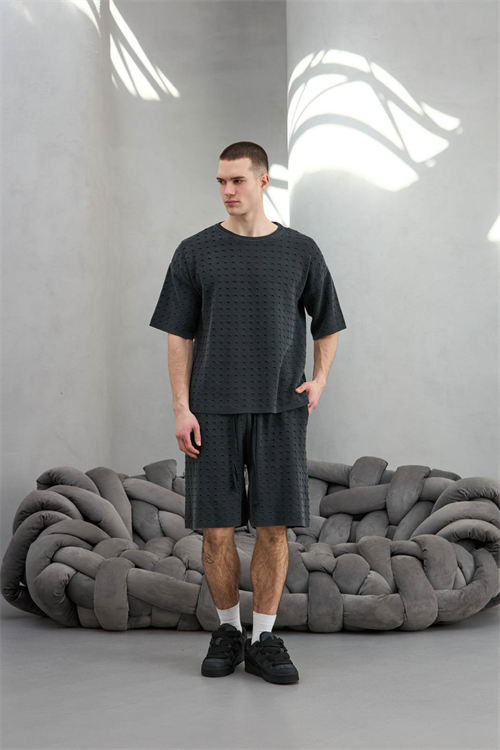 Wholesale Mens Anthracite T-shirt and Shorts Set