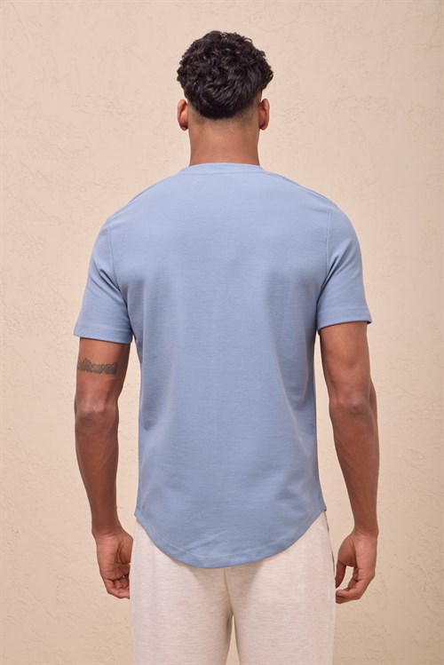 Wholesale Mens Aqua Blue Regular Fit Double-Knit Crew-Neck T-Shirt