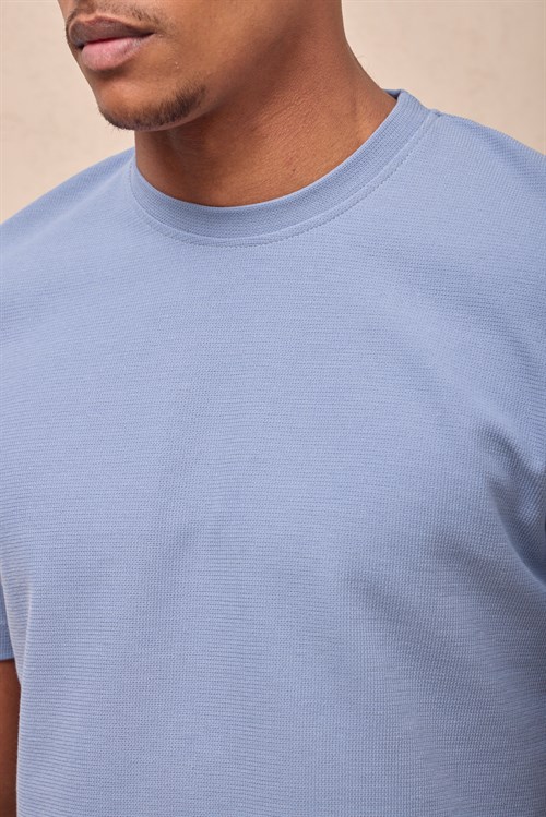 Wholesale Mens Aqua Blue Regular Fit Double-Knit Crew-Neck T-Shirt