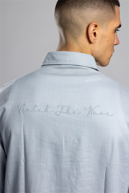 Wholesale Mens Baby Blue Embroidered Shirt