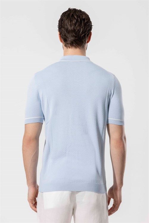 Wholesale Mens Baby Blue Knit Polo T-Shirt