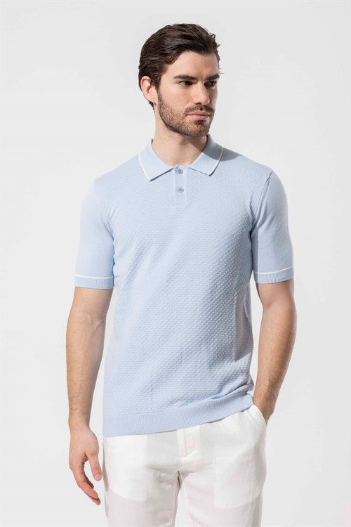 Wholesale Mens Baby Blue Knit Polo T-Shirt