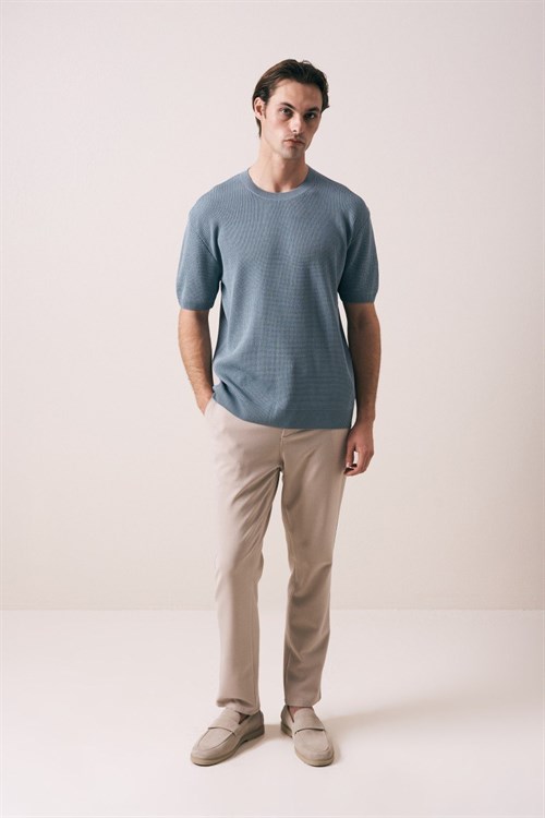 Wholesale Mens Blue Crew-Neck T-Shirt