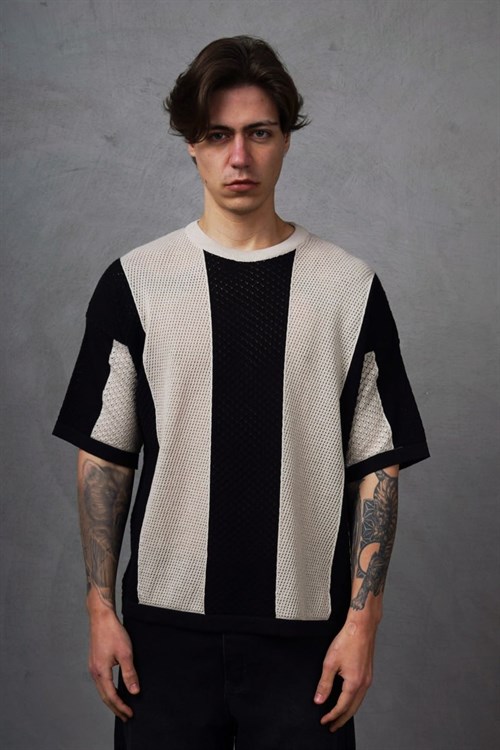 Wholesale Mens Beige Knit Crew-Neck T-Shirt