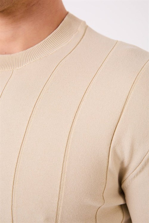 Wholesale Mens Beige Knit Crew-Neck T-Shirt