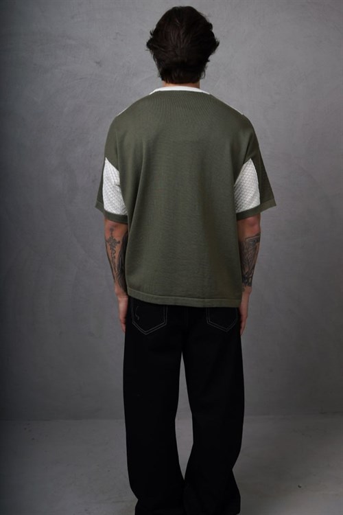 Wholesale Mens Khaki Knit Crew-Neck T-Shirt
