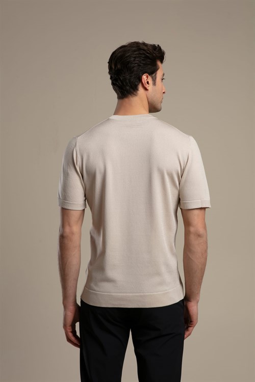 Wholesale Mens Beige Knit Crew-Neck T-Shirt