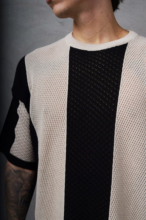 Wholesale Mens Beige Knit Crew-Neck T-Shirt