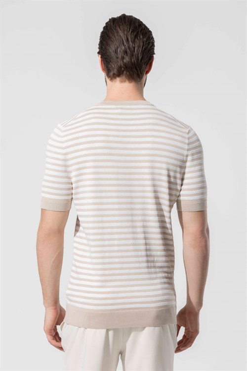 Wholesale Mens Beige Knit Crew-Neck T-Shirt