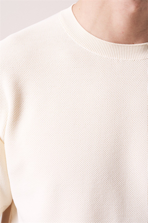 Wholesale Mens Beige Knit Crew-Neck T-Shirt