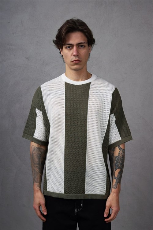 Wholesale Mens Khaki Knit Crew-Neck T-Shirt